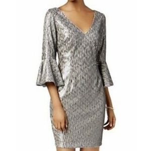 NWOT - Adrianna Papell silver bell sleeve dress